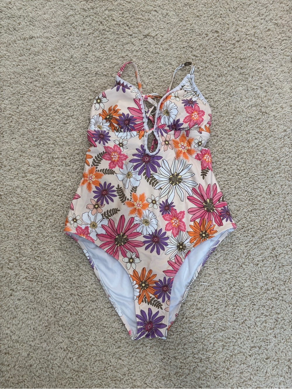 Women’s Floral One-Piece Swimsuit - Pink, Orange & Purple